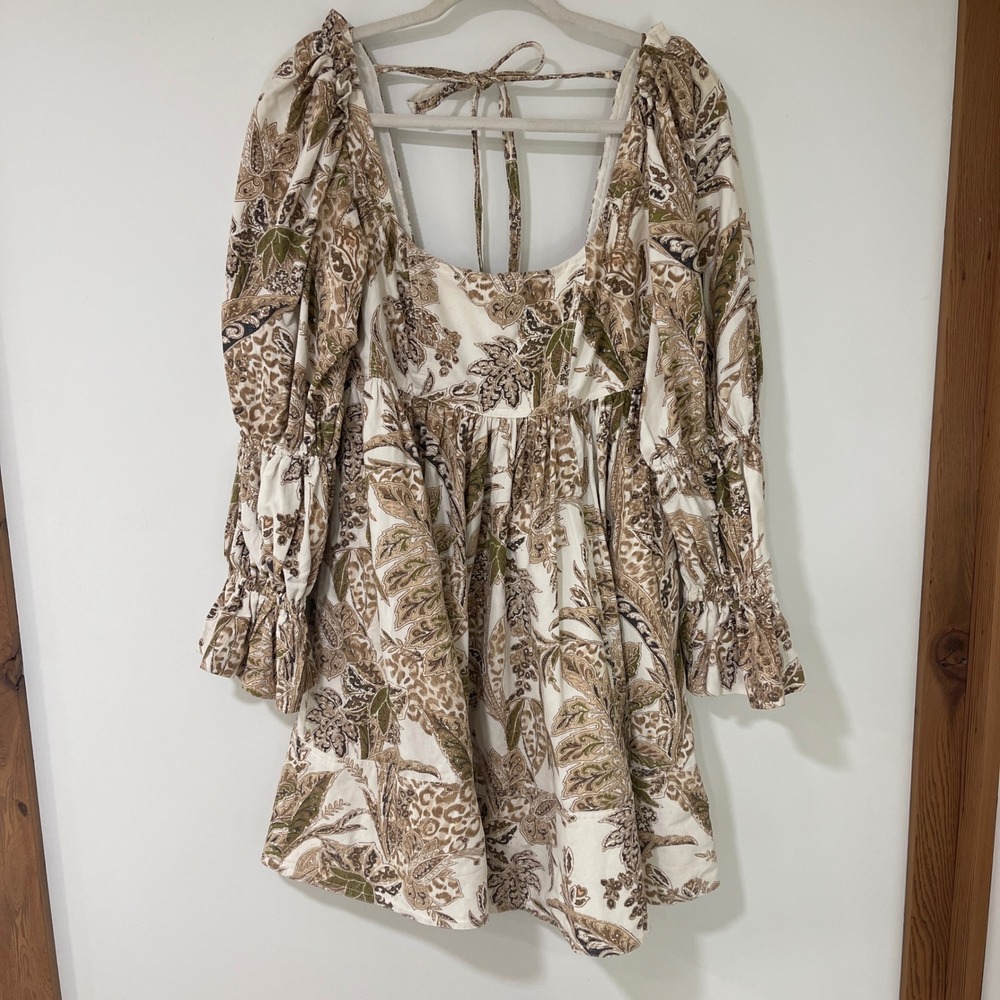 Pilcro Paisley Corduroy Mini Dress Womens Size S Brown Puff Sleeve | Cottagecore
